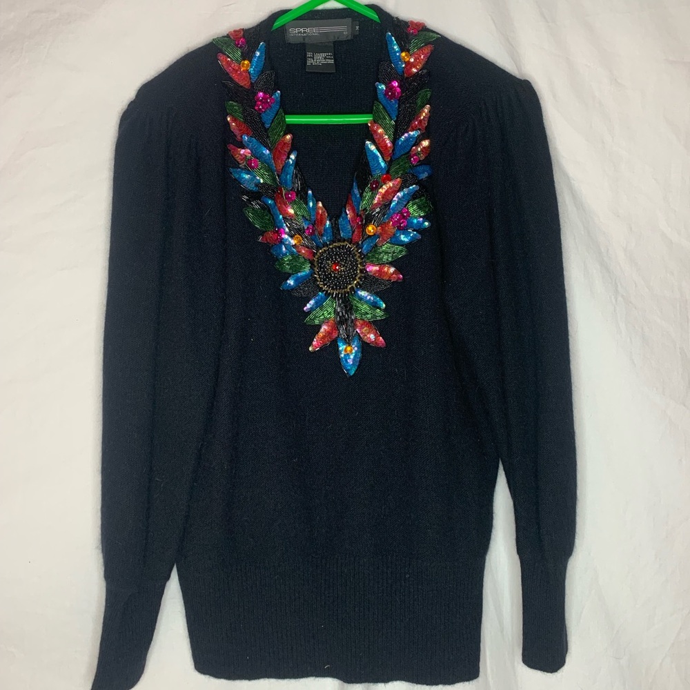 vintage Spree International beaded/sequined sweater sizeM lambs wool/angora